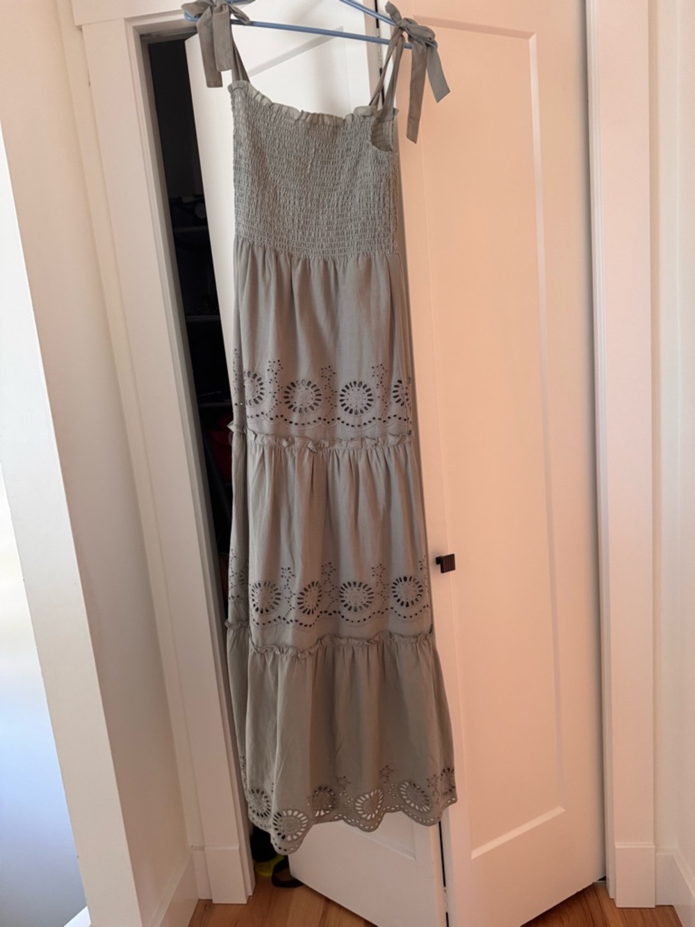 Dex Olive Green Eyelet Maxi Dress with Tie Straps
